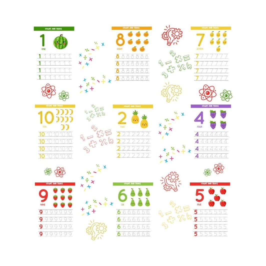 This image contains a kids activity sheets about numbers and words and is available to download in different formats on sharekknaonline.com. The kids activity sheets are pdf and can be downloaded through a link and used digitally or printed.