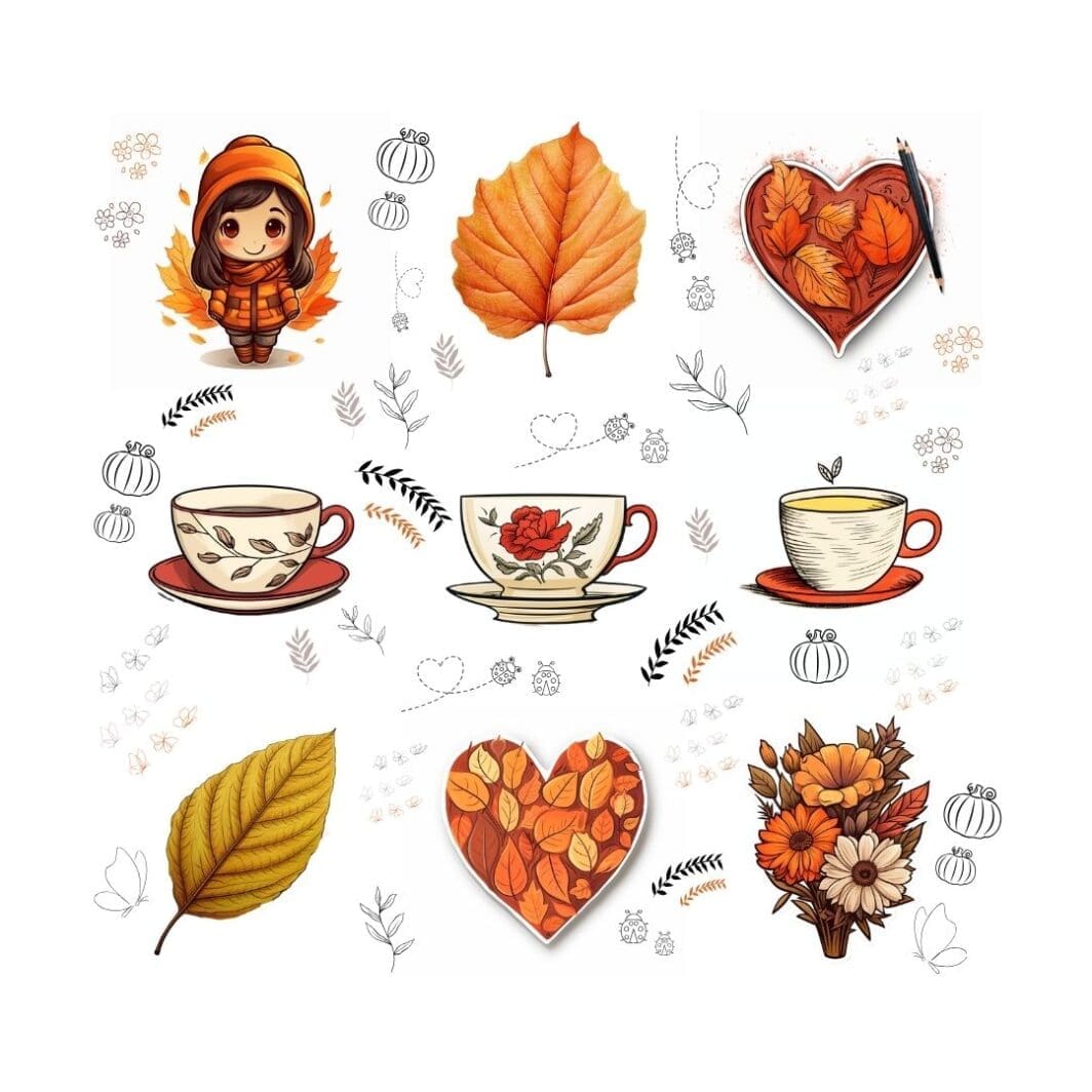 This image shows autumn stickers that can be downloaded on sharekknaonline.com. A link is available to download in different formats identified by format icons within text links.