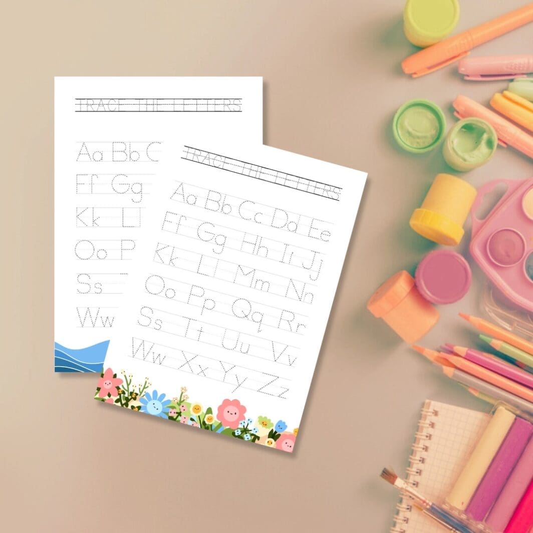 This is a promotional image displaying online printable educational resources available for download at Sharekknaonline.com. The image features colorful elements such as alphabets and numbers, suitable for coloring activities. Additionally, it showcases tracing exercises designed to aid in learning. Visit Sharekknaonline.com to access and download these educational materials. They are available uniquely at SharekknaOnline.com. They can be downloaded and printed at home or your local print house.