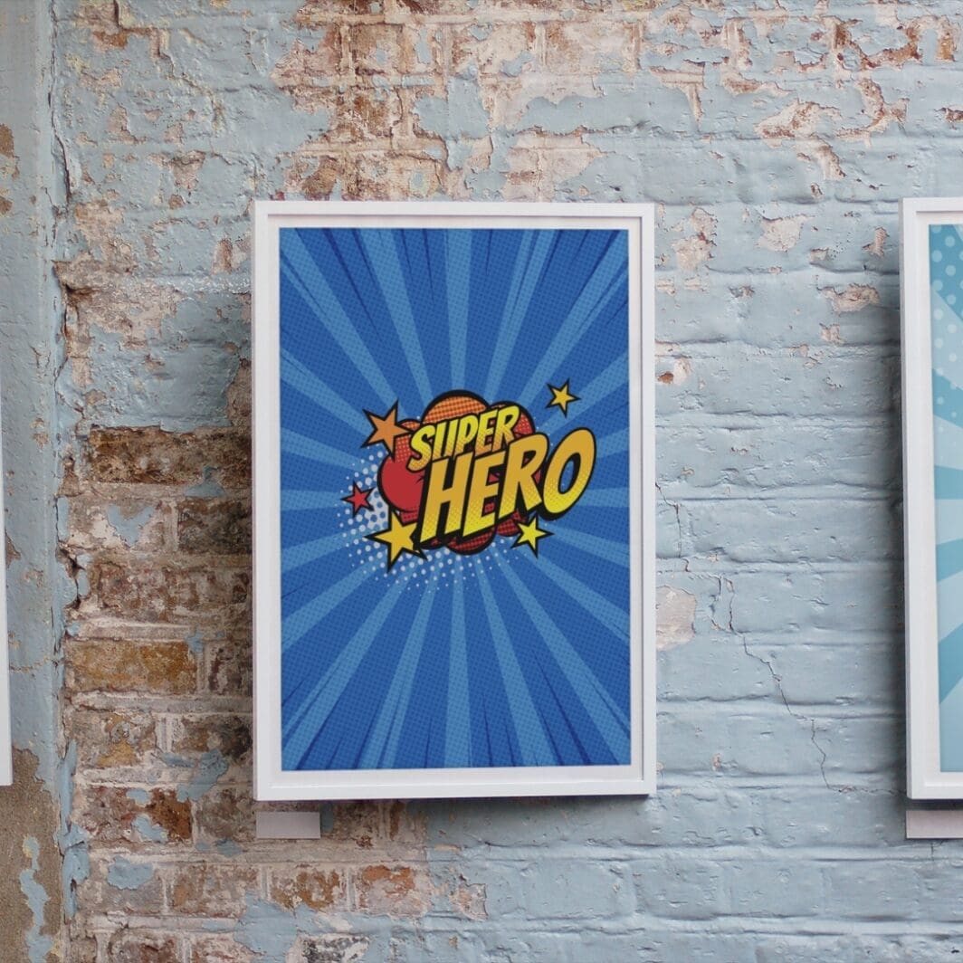 This image contains stylish superheroes blue comic themed poster with humorous slogan perfect for home and office wall decor available at SharekknaOnline.com. The poster can be downloaded as pdf and printed at home or at the local print house on A3, A4 and A5 paper size.