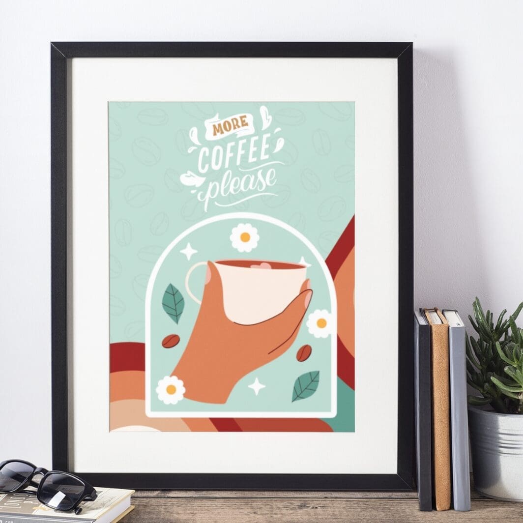 This image contains stylish coffee mug themed poster with emotional slogan, good old days, perfect for home and office wall art and wall decor, available at SharekknaOnline.com. The poster can be downloaded as pdf and printed at home or at the local print house on A3, A4 and A5 paper size.