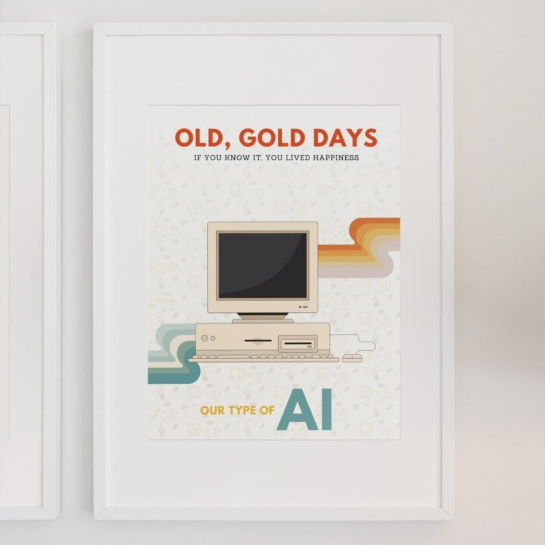 This image contains stylish 90's and retro themed poster with emotional slogan, good old days, perfect for home and office wall art and wall decor, available at SharekknaOnline.com. The poster can be downloaded as pdf and printed at home or at the local print house on A3, A4 and A5 paper size.