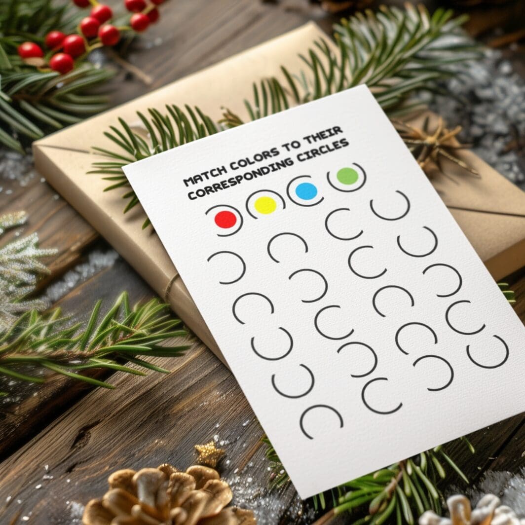 An educational activity sheet for kids titled 'Match Colors to Their Corresponding Circles.' The top row features four colored circles: red, yellow, blue, and green, serving as the guide colors. Below, multiple black semi-circles are displayed in rows for children to match with the guide colors by drawing small colored circles inside them. The sheet includes clear instructions to encourage creativity and enhance color recognition skills.