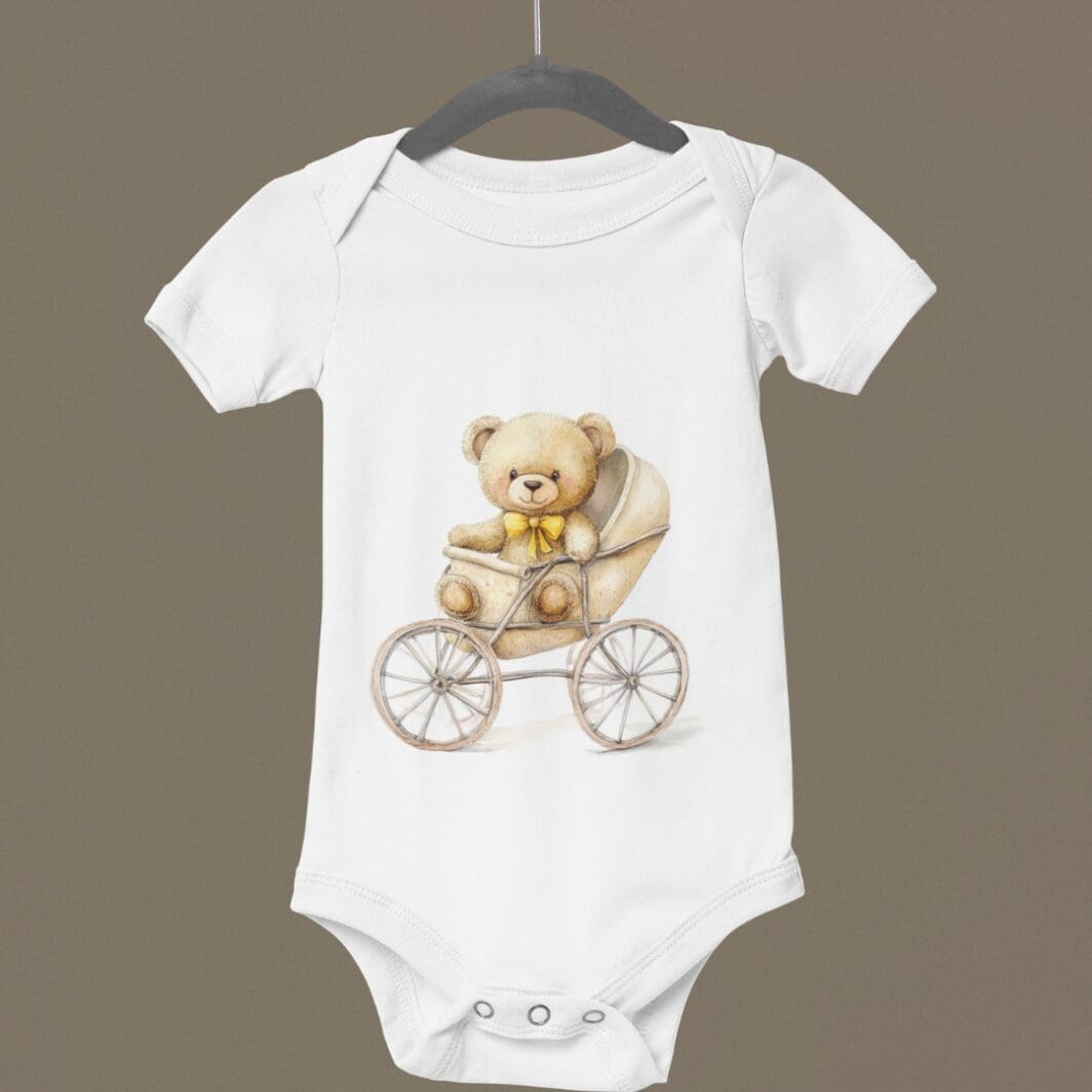 Vintage Stroller Teddy Bear Clipart - Image 3