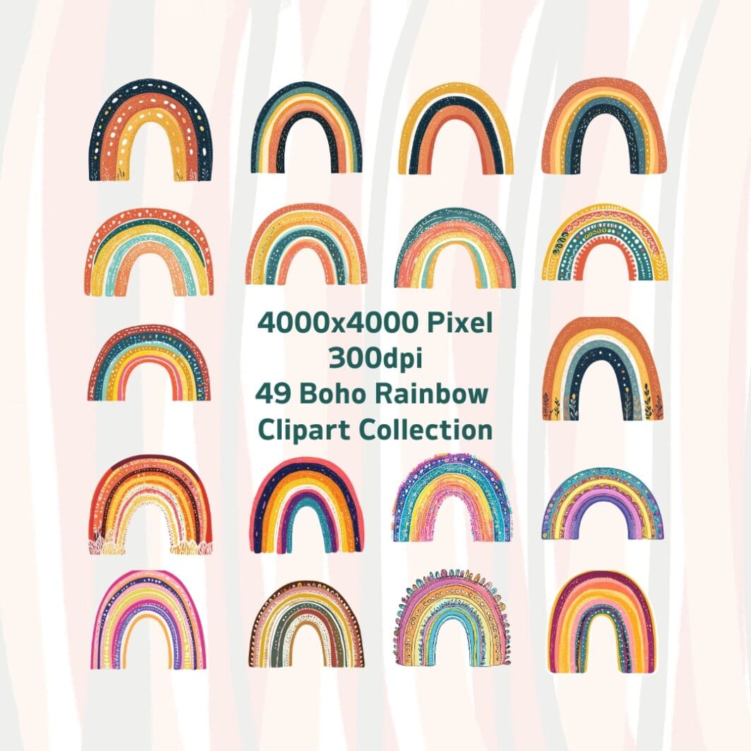 Boho Rainbow Clipart - Image 2