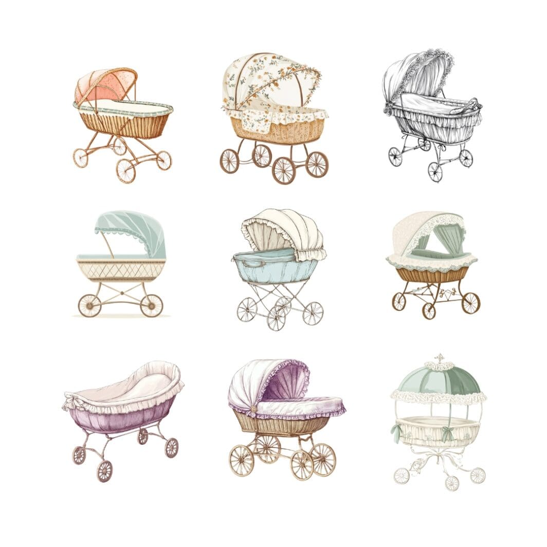 Baby Bassinet Grand Millennial Clipart - Image 2