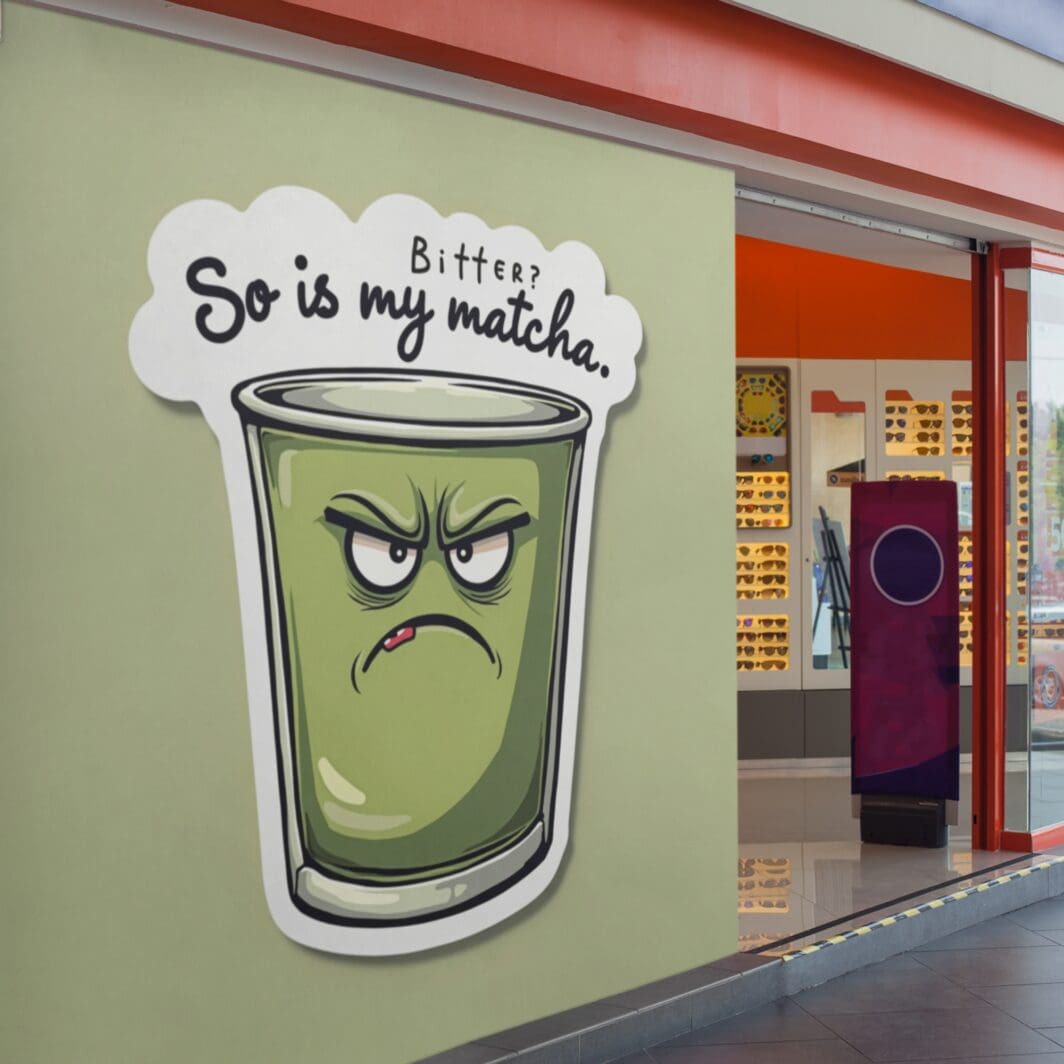 Matcha Funny Words Poster Collection — a set of 9 funny, square digital posters featuring quirky matcha-themed photos and playful words, perfect for home decor, office walls, or digital use."