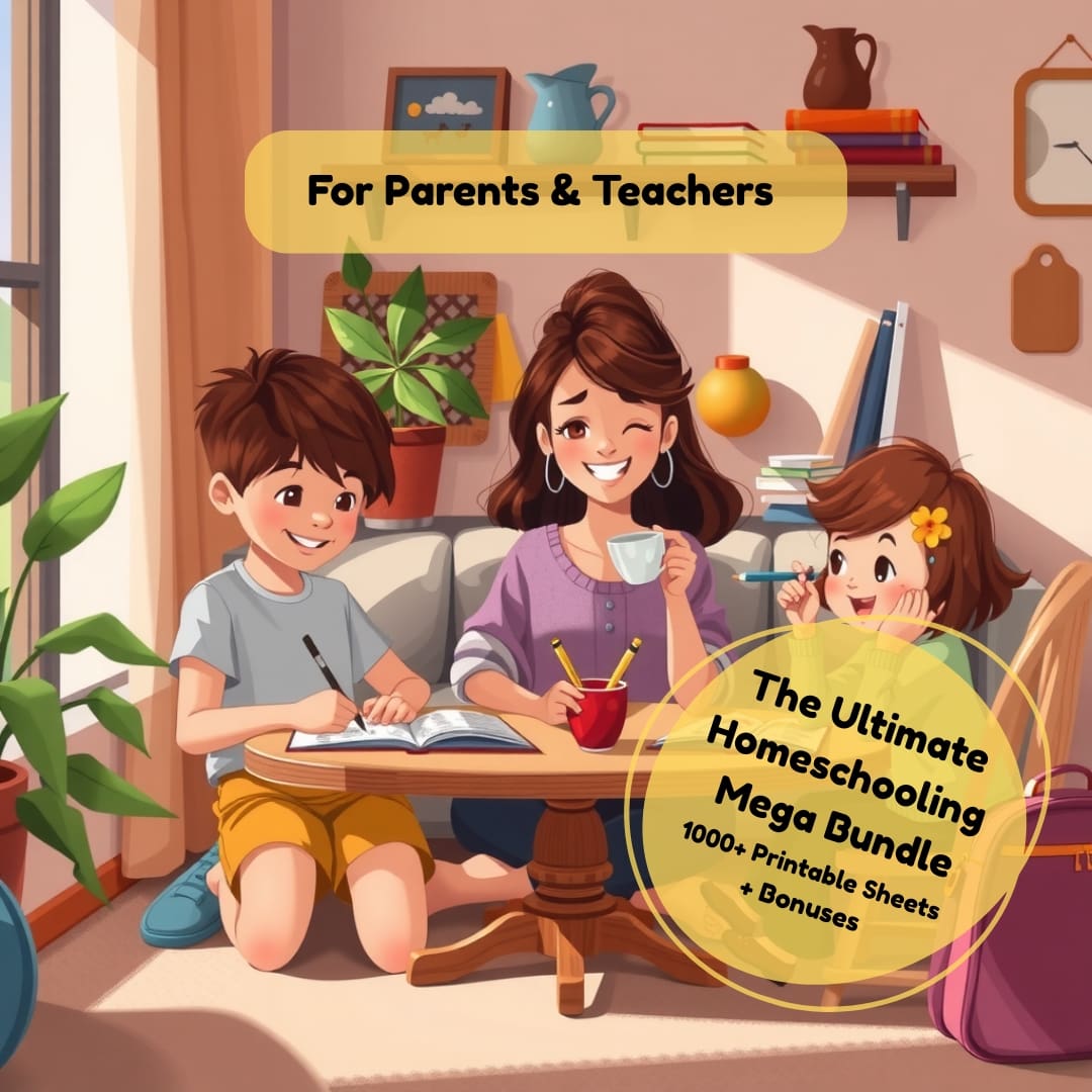 Cover image of a printable activity sheets bundle for children ages 2 to 5, featuring colorful illustrations, shapes, and playful designs that highlight early learning activities such as coloring, matching, tracing, and sorting.